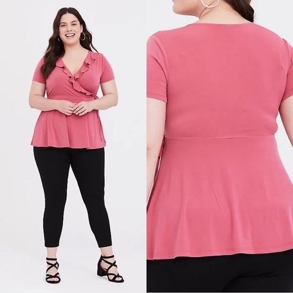 TORRID ROSE PINK STUDIO KNIT RUFFLE TOP - Picture 4 of 4